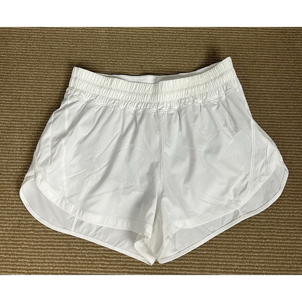 Lululemon Women's 10 White Solid Athletic Shorts Lined Stretch Elastic Waist